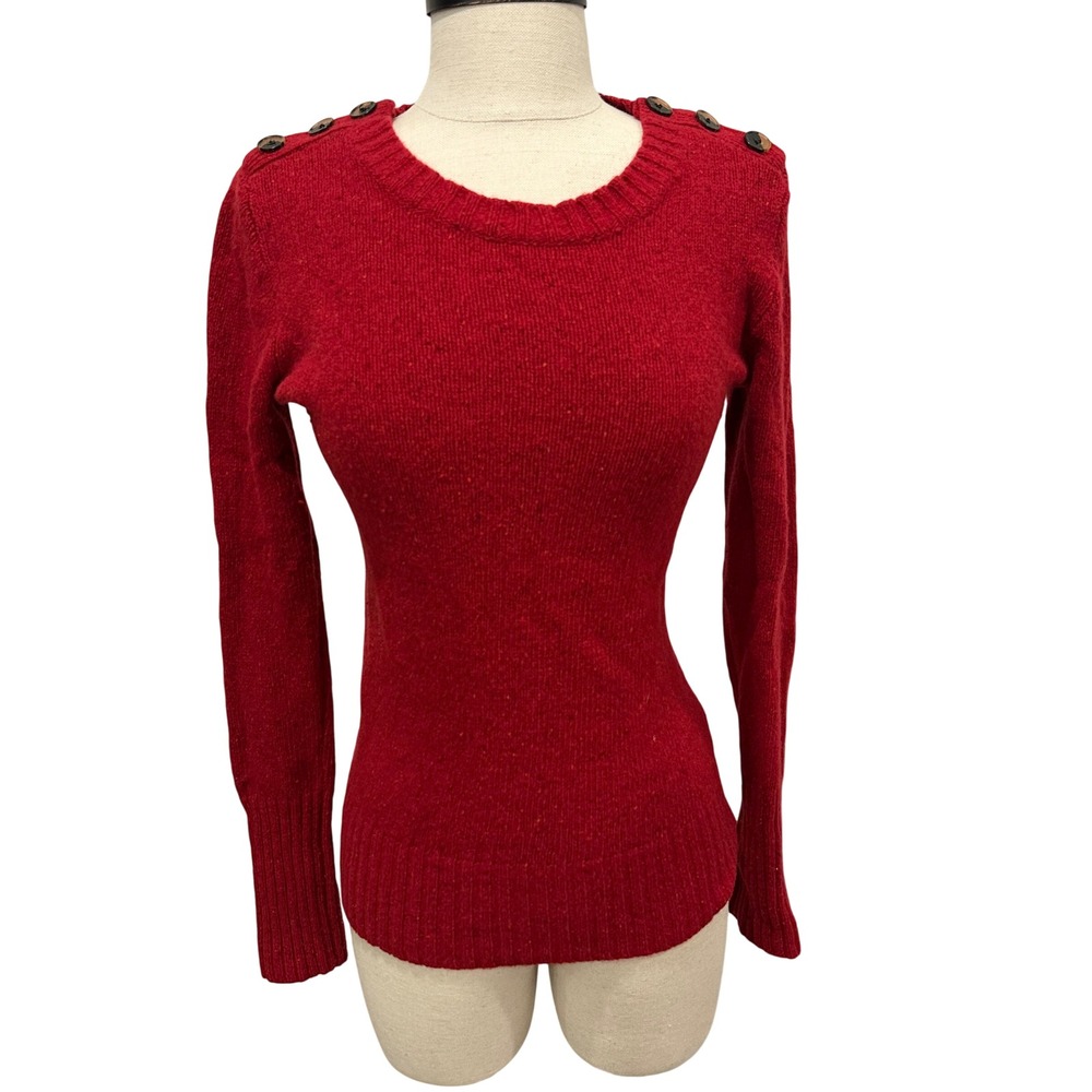 J.Crew Red Lambswool Blend Button Shoulder Sweater XS 53358